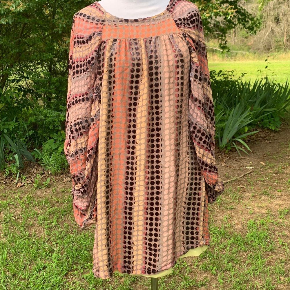 LaROK Silk Velvet Detail Polka Dot Blouse with Statement Sleeves Size Medium!